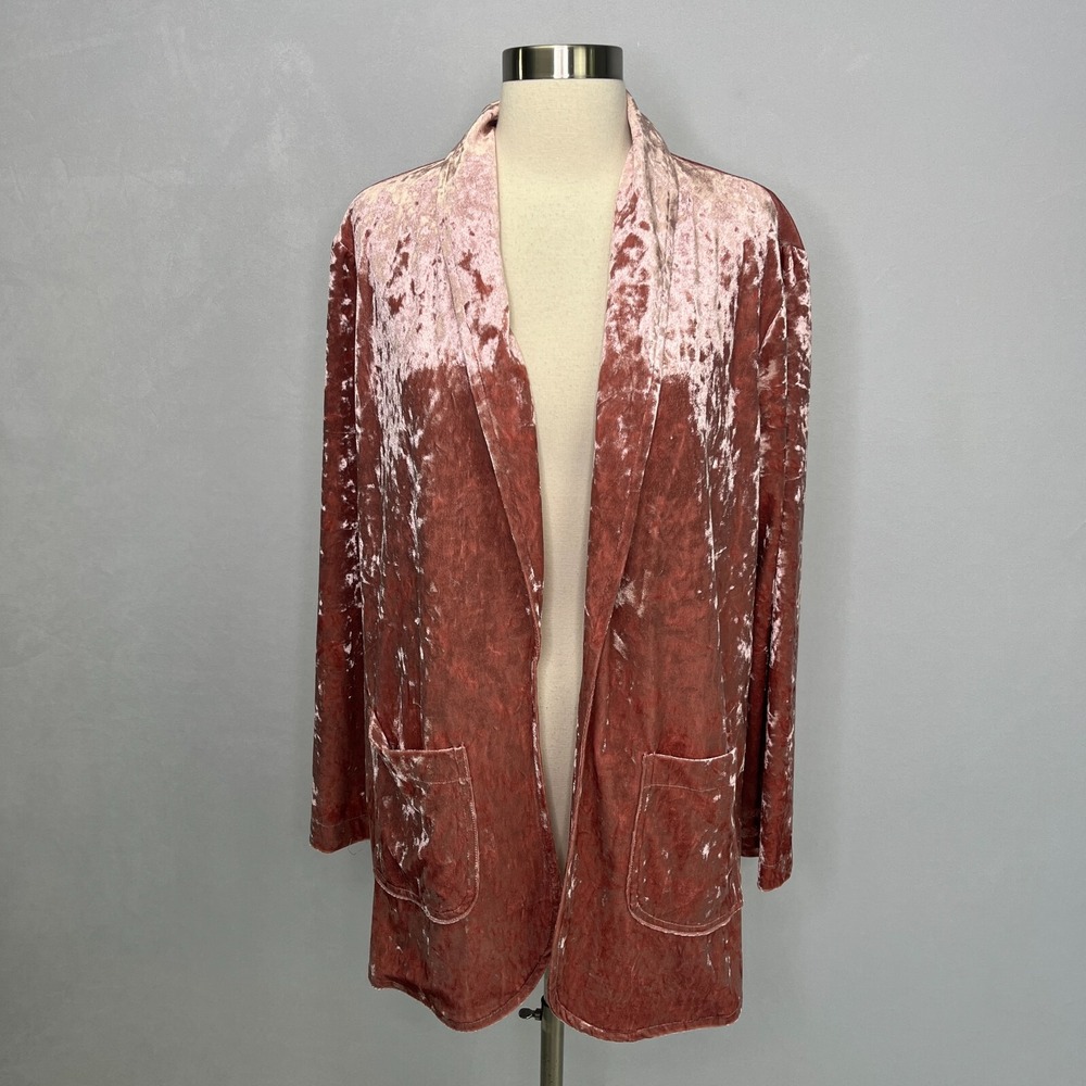 Allen Schwartz Pink Crushed Velvet Open Blazer Sz M Holiday Feminine - Picture 3 of 16